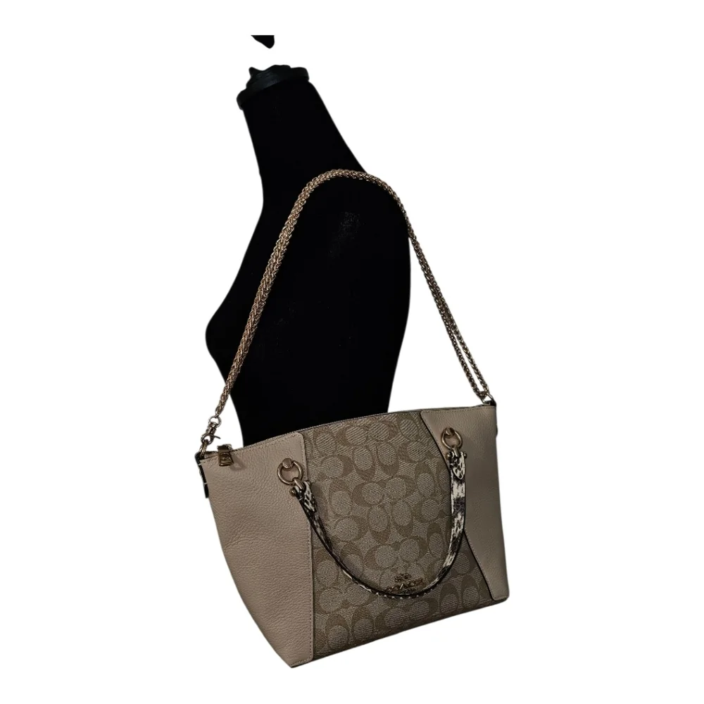 COACH Kacey Satchel/Crossbody Beige and Cream  with Faux Snake Skin  Handles - Picture 4 of 12